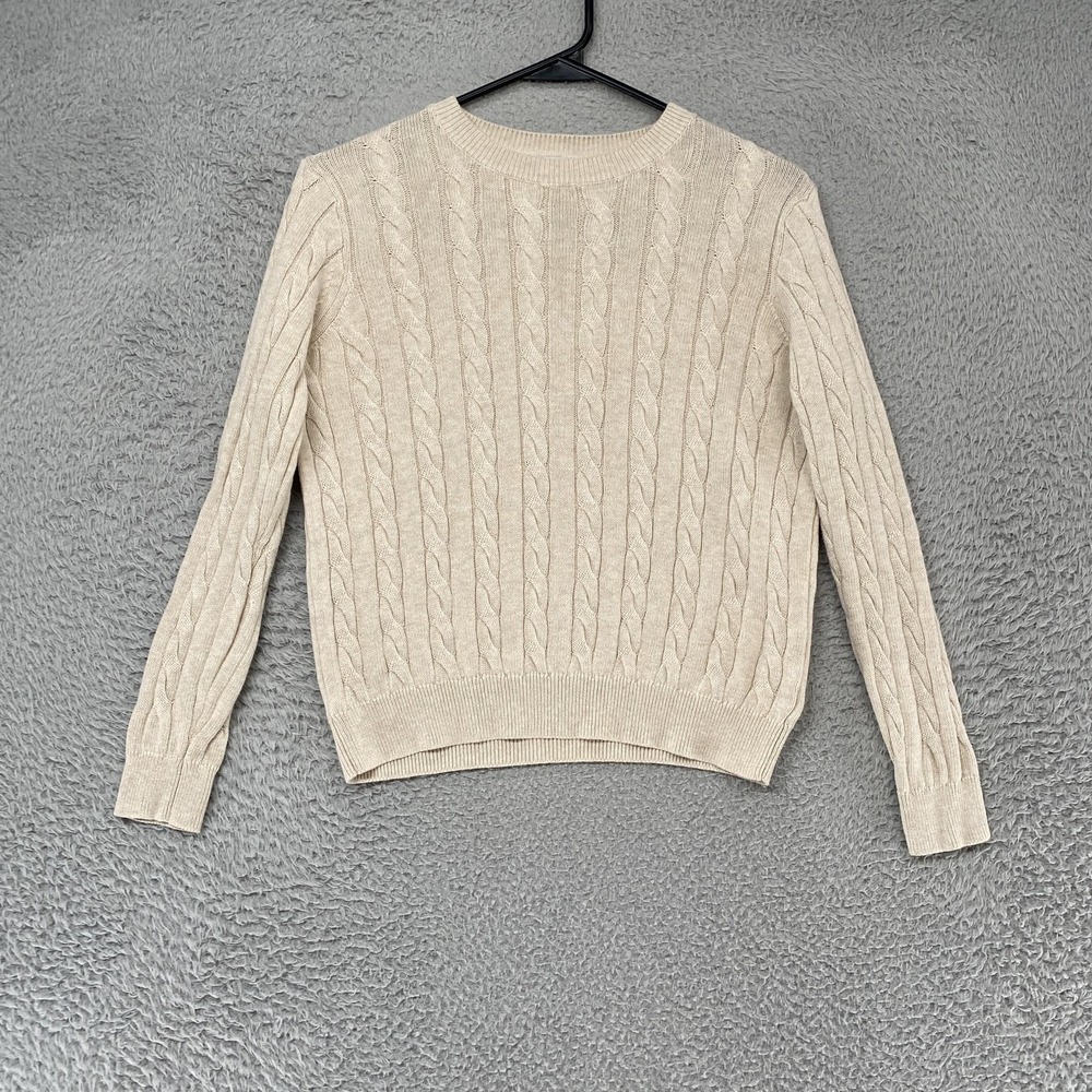 Crewcuts Sweater Kids 8-9 Years Beige Cable Knit Cotton Crew Neck Pullover